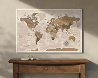 Kikkerland Vintage World Map Push Pin Board image 2