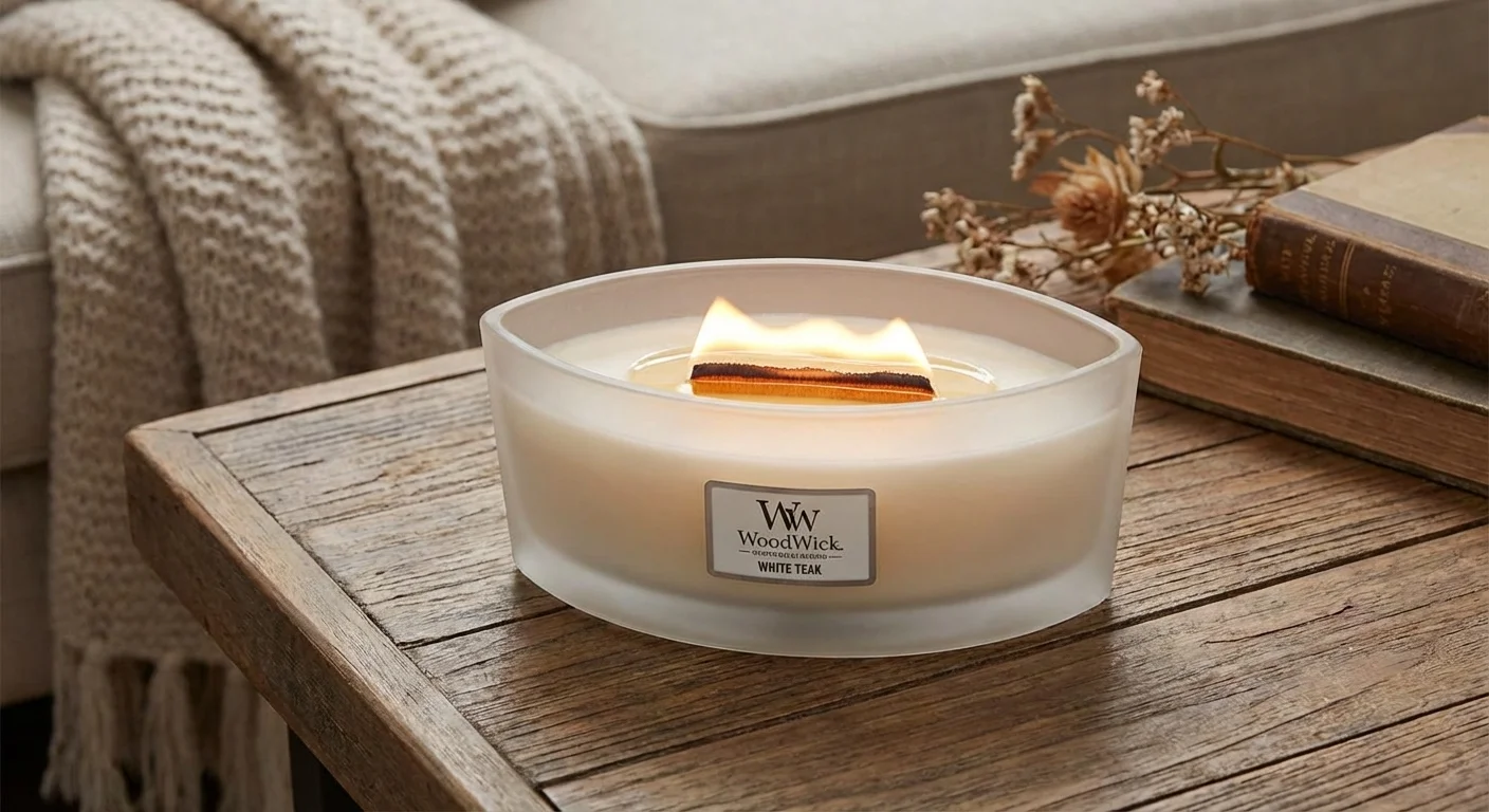 WoodWick Ellipse Candle White Teak